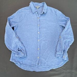 Orvis Button Up Shirt Long Sleeve Roll Tab‎ Linen Blend Blue